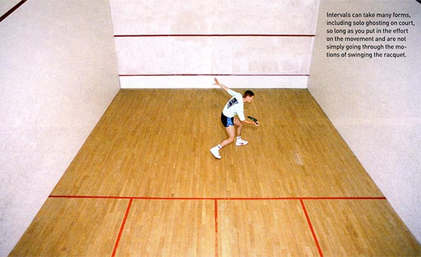 Intervals can take many forms, including solo ghosting on court, so long as you put in the effort on the movement and are not simply going through the motions of swinging the racquet.