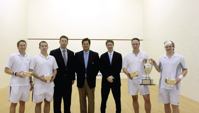 In the Men's Open, Addison West (second from right) partnered with two-time winner Trevor McGuinness (wearing bandana) to win the title over defending champions Steve Scharf and Dylan Patterson (L-R) in four games.