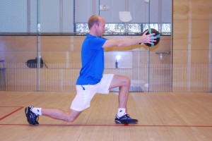 The Backwards Lunge will help with recovering from shots into the front corners. When performing lunges, finish with the knee of the front leg above the ankle and the thigh parallel to the floor. For both, start in a standing position.