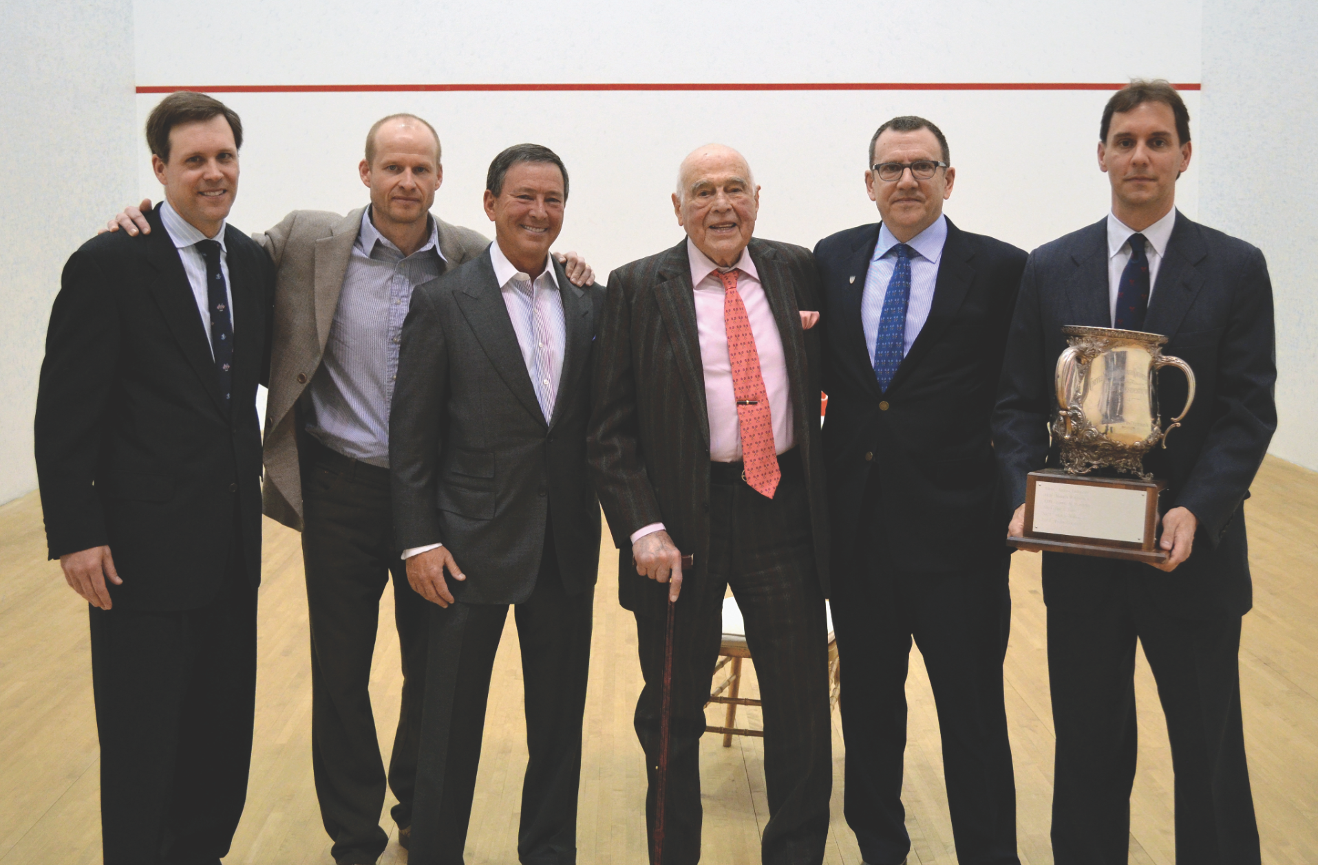 In April 2013, Victor Elmaleh became the oldest winner of the President's Cup when he received the award at the World Doubles: (L-R) James Zug, Gary Waite, Niko Elmaleh, Victor Elmaleh, Peter Lasusa and Morris Clothier. 