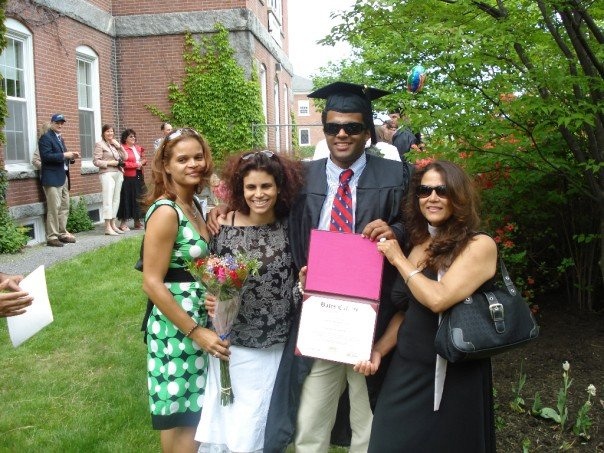 At graduation. Moronta with (from L-R) his cousin, mom and aunt.