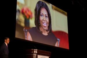 First Lady Michelle Obama after being introduced by NUSEA board chair Bill Simon