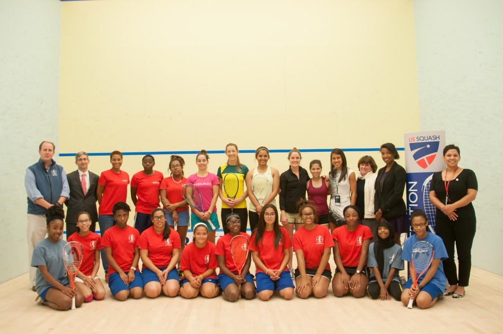 Women in Sports Day included professionals Nicol David, Donna Urquhar t,  Dipika Pallikal and Jenny Duncalf gave SquashSmarts girls some advice off cour t,  and then had some fun playing queen of the court.  