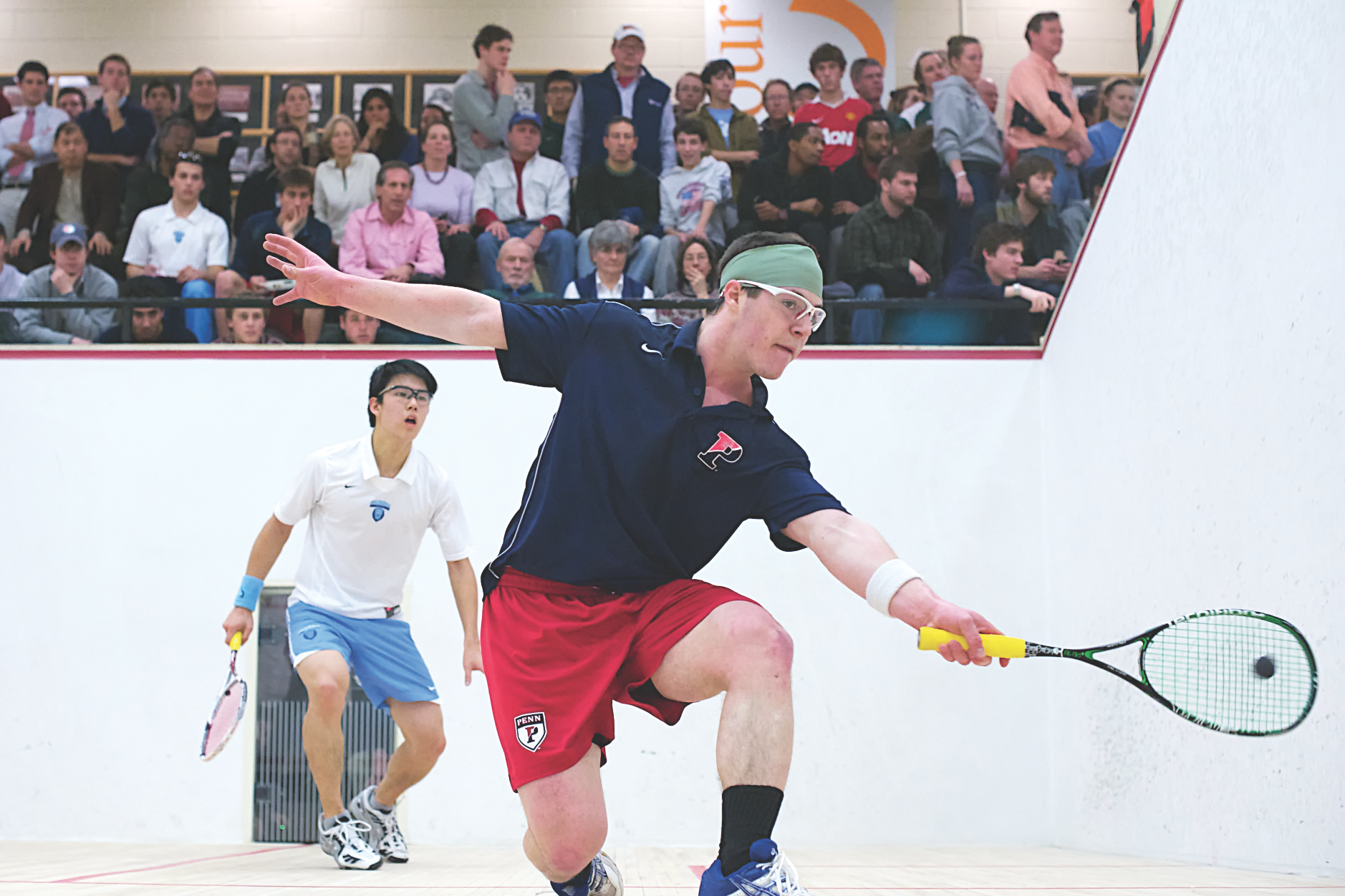 In the Men’s CSA Team Championships, Hoehn Division finals, Penn’s Danny Greenberg (right) helped the Quakers to the title, beating Columbia University’s Anthonly Zou in four games.