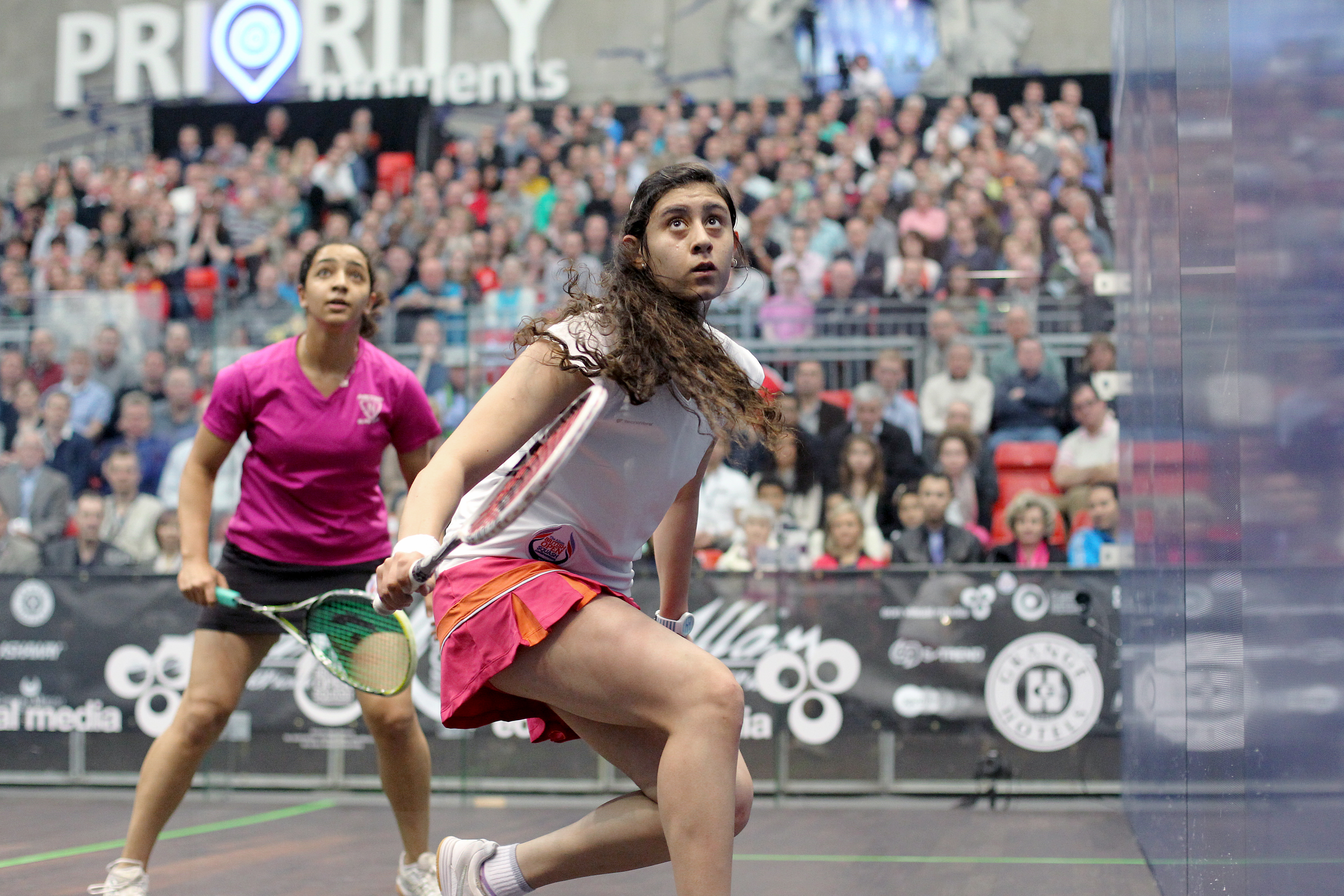 Nour El Sherbini (Above, R), who won the Junior Women’s World Championship three years ago at the age of 13, firmly established herself as a player to be reckoned with on the WSA tour when she reached the finals of the British Open. 