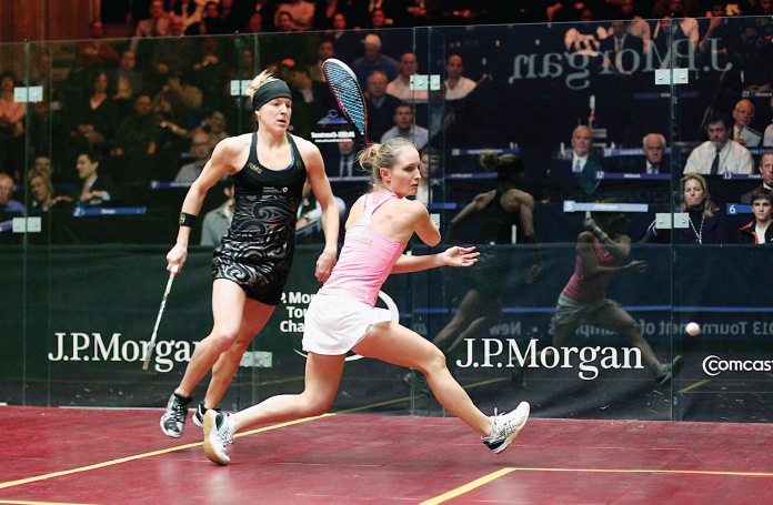 In their first WSA tour meeting, World No. 2 Natalie Grinham (R) needed five games to overcome the World No. 23 Egyptian, Nour El Tayeb, in the opening round. In the final, however, Grinham wasted little time capturing her 19th World Tour title, by dispatching of Australia's Kasey Brown (L) in three games.