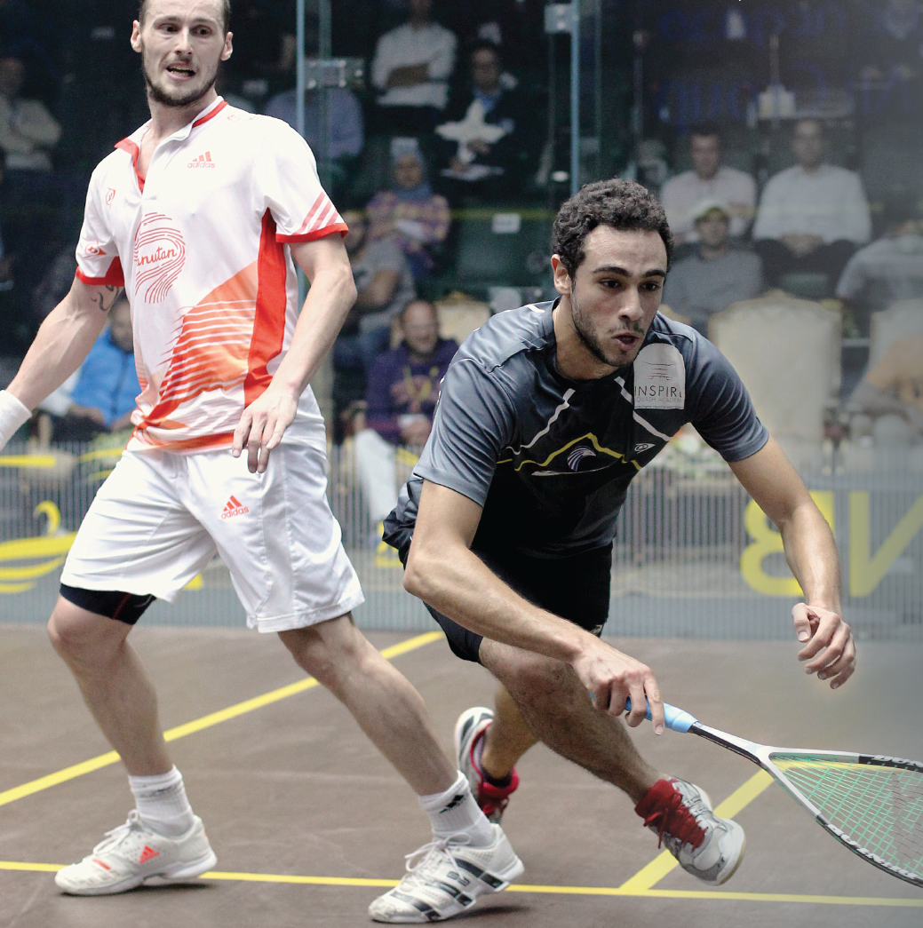 Ramy Ashour (R) needed 92 minutes and five games in the quarterfinals to stop Gregory Gaultier's run at the World Open.