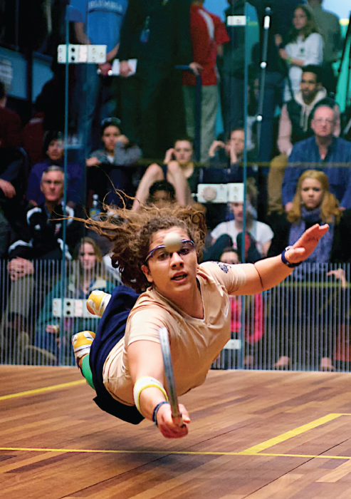 In the women's draw, Trinity's Egyptian star, Kanzy El Defrawy, left it all on the floor during the semifinals.