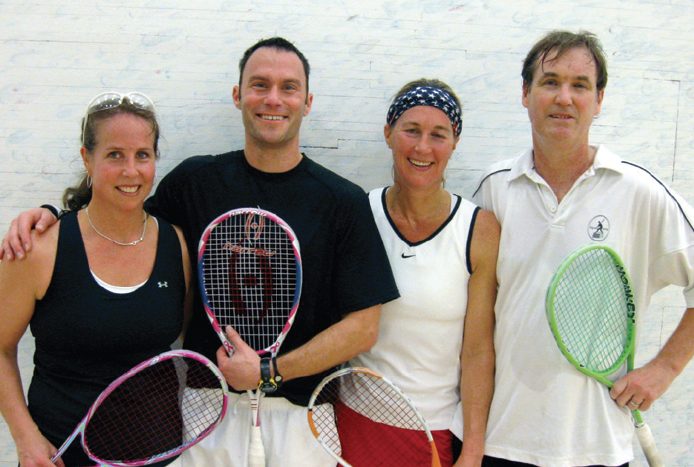 (L-R) Amy Milanek and Dave Rosen won the 40+ final in three games over Kathryn Grant and Alan Grant. 