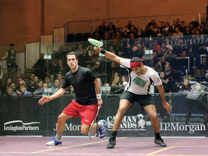 Hisham Ashour and Peter Barker battled for 81-minutes in a slugfest that featured three tiebreakers. Barker ultimately survived to reach his first ToC quarterfinal, 10-12, 13-15, 11-9, 12-10, 11-2.