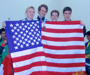 The American men (Bottom, L-R: Graham Bassett, Chris Gordon, Todd Harrity and Julian Illingworth), after being eliminated by eventual winner, Mexico, in the semifinals, came away with a team Bronze. 