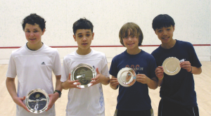 Boys' U13 Champions Boden Polikoff and David Yacobucci with Runners-Up Will Hagen and Sean Oen.