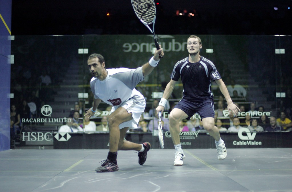 Amr Shabana (below, L), World No. 1 from Egypt, owned the court during the final against Frenchman Gregory Gaultier. Though both players had relatively easy roads to the final, setting up what was expected to be a rousing culmination to a week of exciting squash, Shabana overcame an early four-point deficit to leave Gaultier staring in disbelief after being schooled in just over 30 minutes.