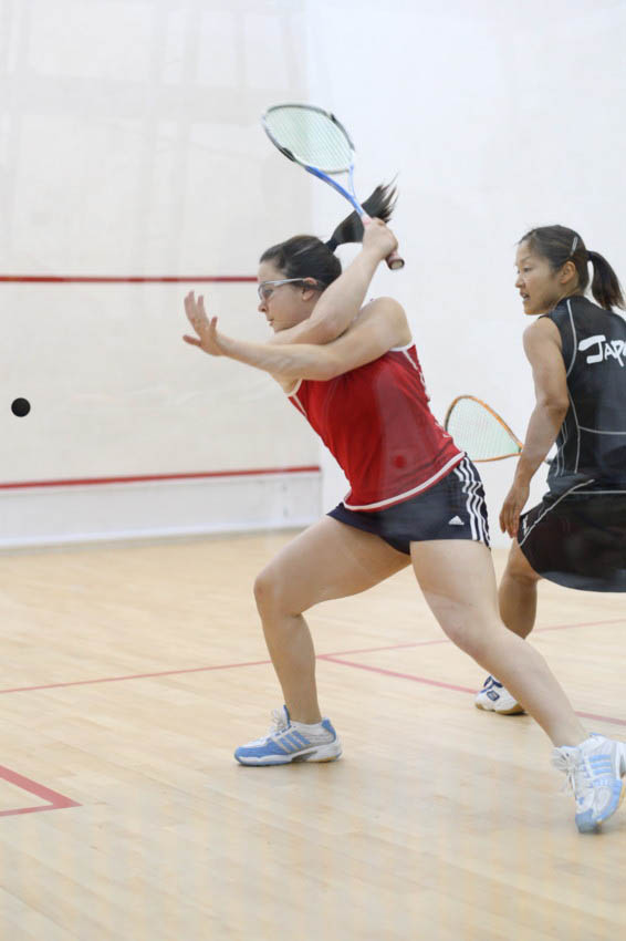 In the first match of the knockout phase (following pool play), Japan (seeded No. 15) surprised the US team when Kozue Ontzawa stopped Blatchford (above) in four tight games.
