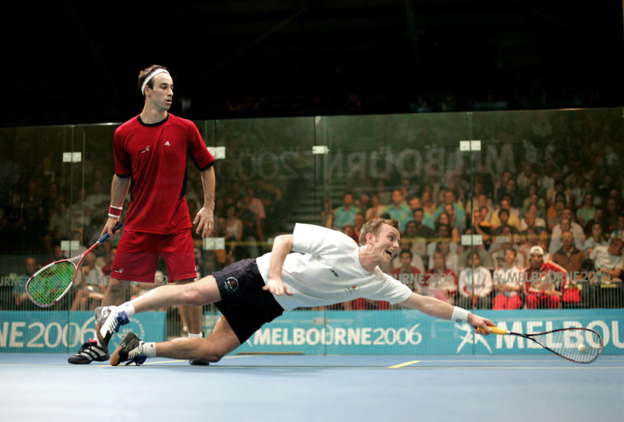 When asked to pick four of his favorite photos taken for Squash Magazine, Steve line picked this dive by Peter Nicol against Graham Ryding at the 2006 Commonwealth Games..
