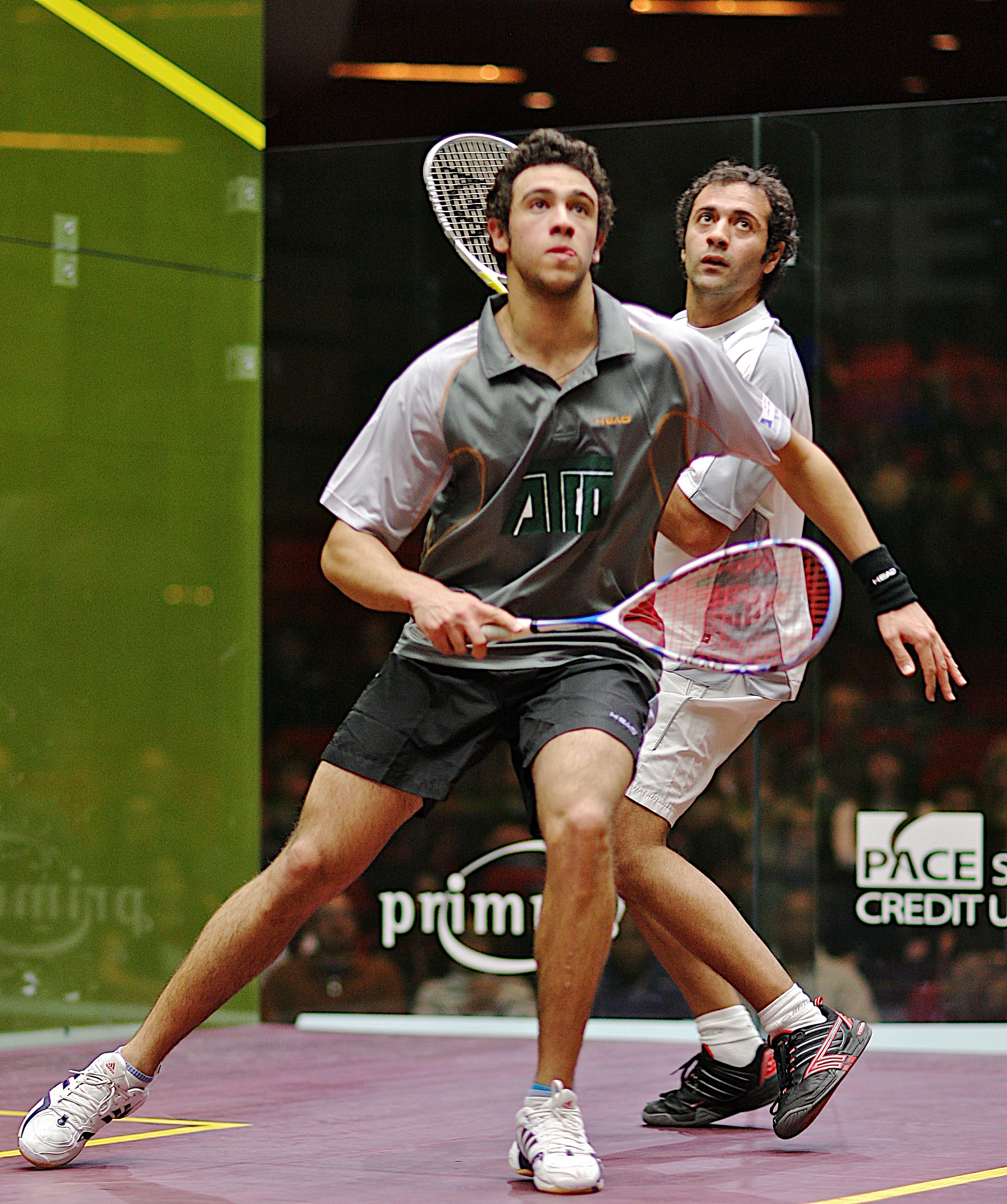 After an all-Egyptian semifinal round, the World No. 2 Ramy Ashour (L) destroyed World No. 1, Amr Shabana, in a 38-minute, three-game final in Toronto. For Ashour, the PACE title was his second in the Players Cup Circuit after winning the Bear Stearns Tournament of Champions a month earlier.