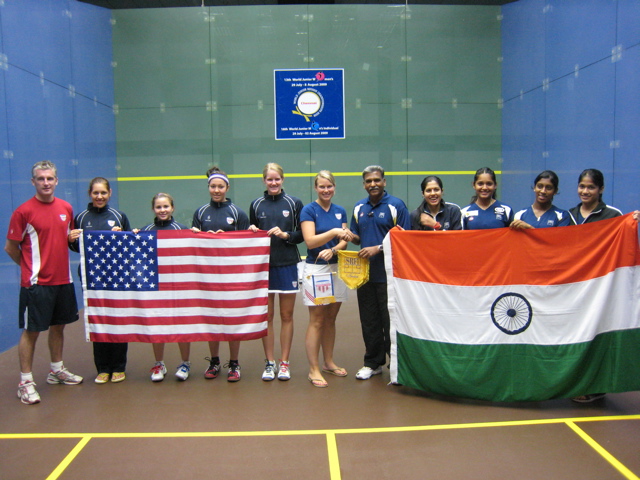 Blending cultures and line-ups, the American and Egyptian teams posed for a photo just before the US Team pushed the heavily-favored top seeds to the brink in the semfinals.