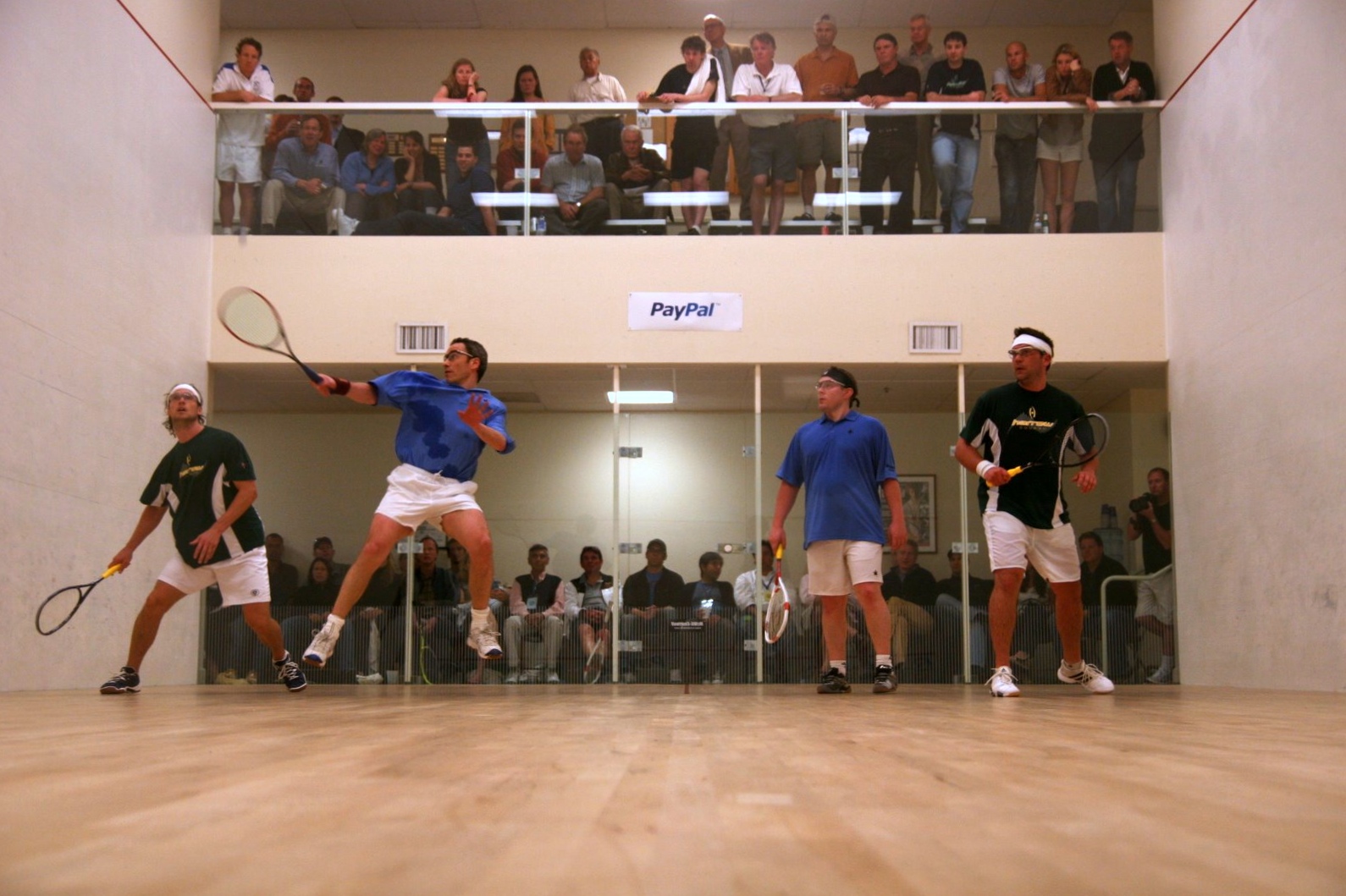 The Australian team of Damien Mudge and Matt Jenson (in green) were seeded No. 2 in the Men’s Open but fell in four-game semifinal to Clive Leach and John Russell.