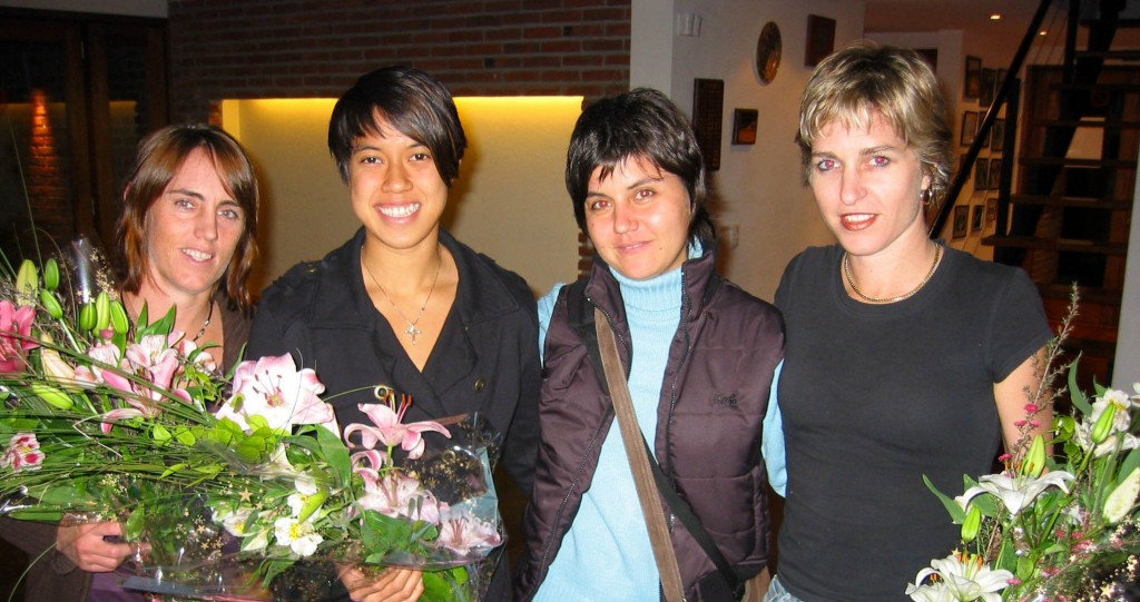 Paula Greco (third from L), who spent four years in England as a history teacher, is the only woman playing squash in Uruguay. 