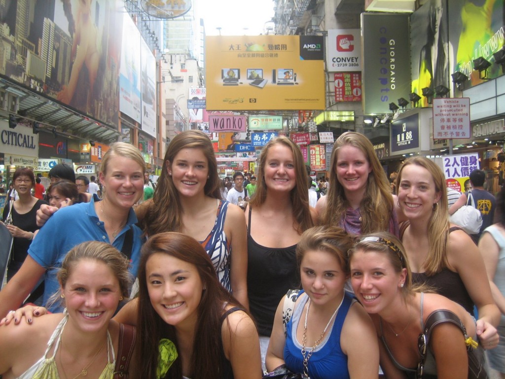 A little sightseeing for the American Team  (Back Row, L-R): Assistant Coach Meredeth Quick, Natasha Kingshott, Annie Madiera, Julie Cerullo, Sarah Toomey. (Front Row, L-R) Logan Greer, Emily Park, Olivia Blatchford and  Hannah Conant.