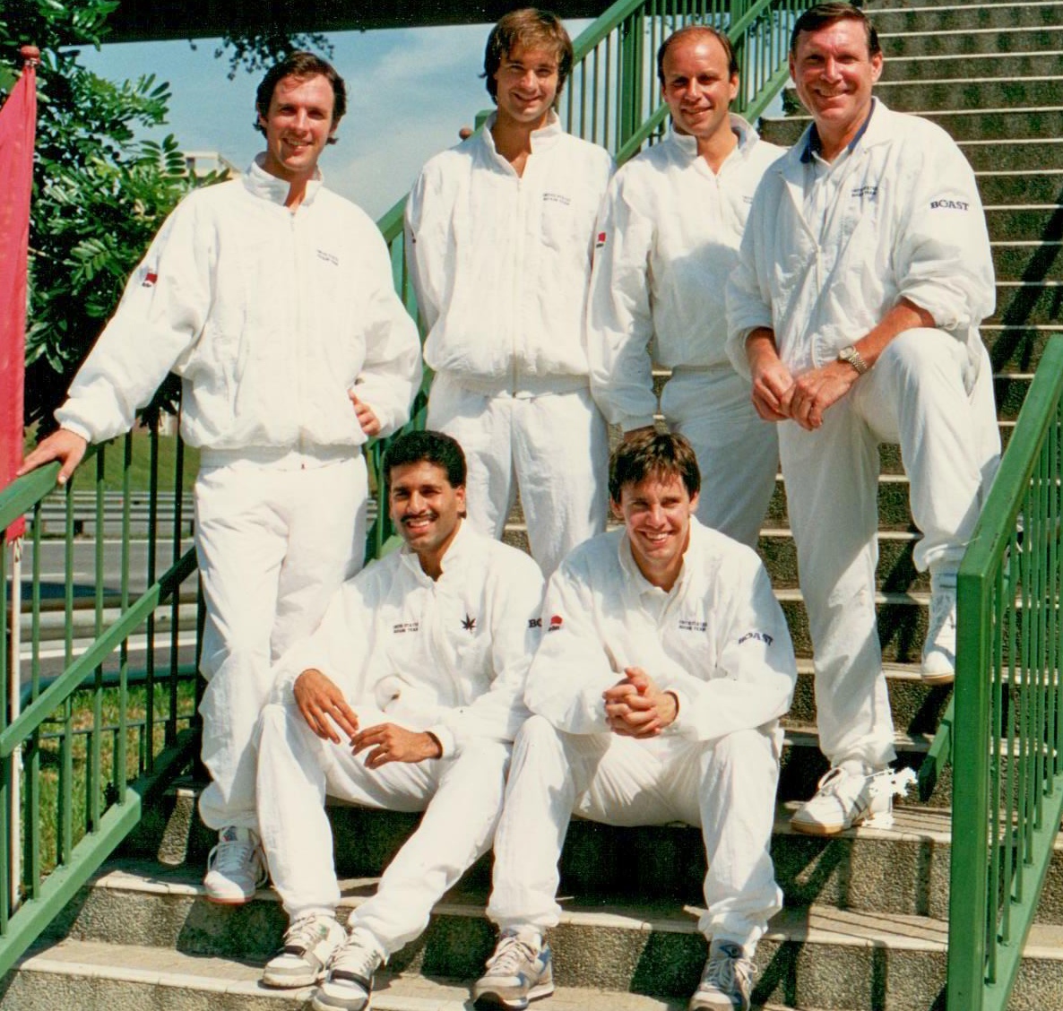 In 1989 he led the U.S. team at the World Championships in Kuala Lumpur (with, L-R, top row: Jernigan, Peter Briggs and Jack Herrick; bottom row Azam Khan and David Boyum).