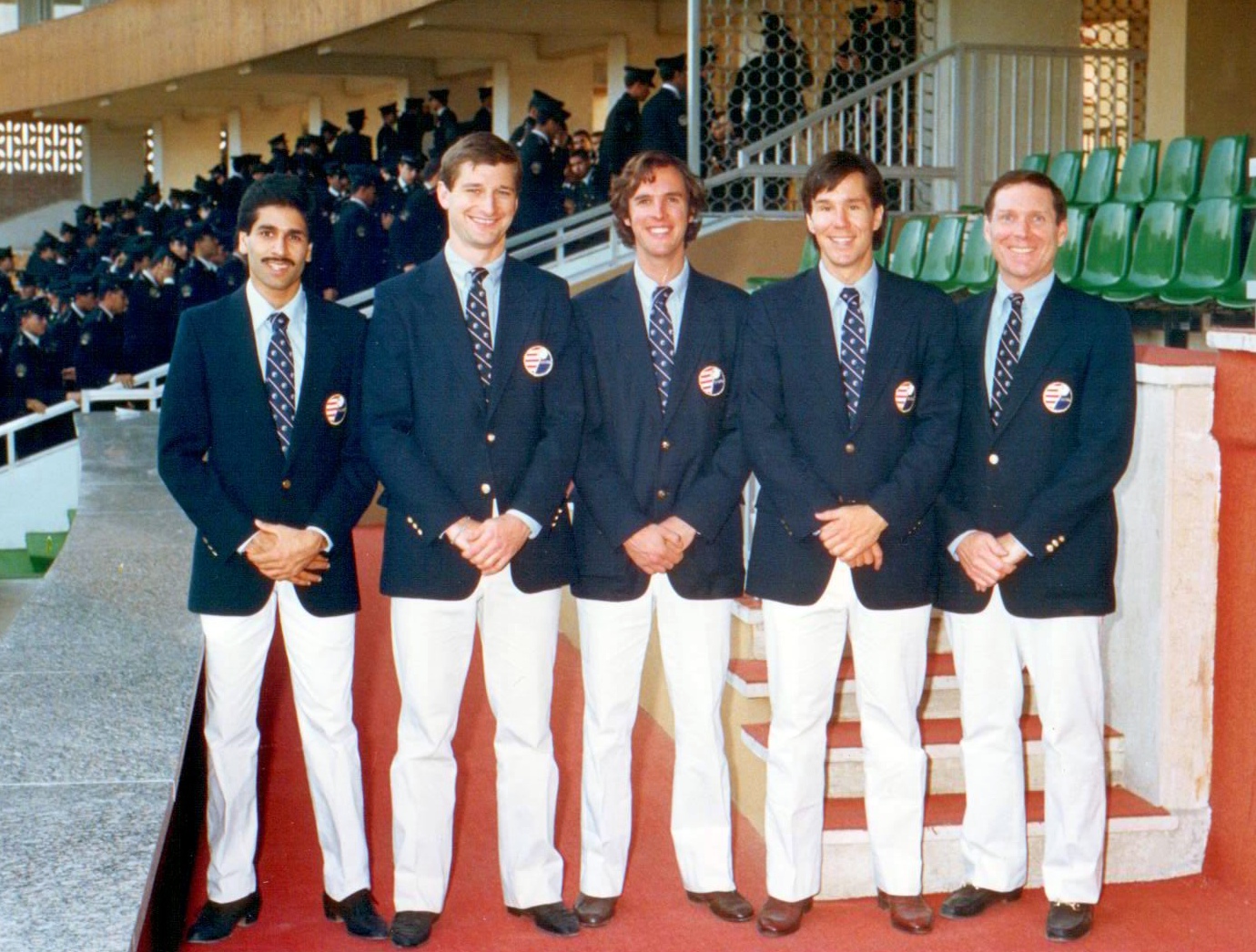 Above is another shot of the U.S. team at the 1985 Worlds with (L-R) Azam Khan, Ned Edwards, Talbott, John Nimick and Jack Herrick.