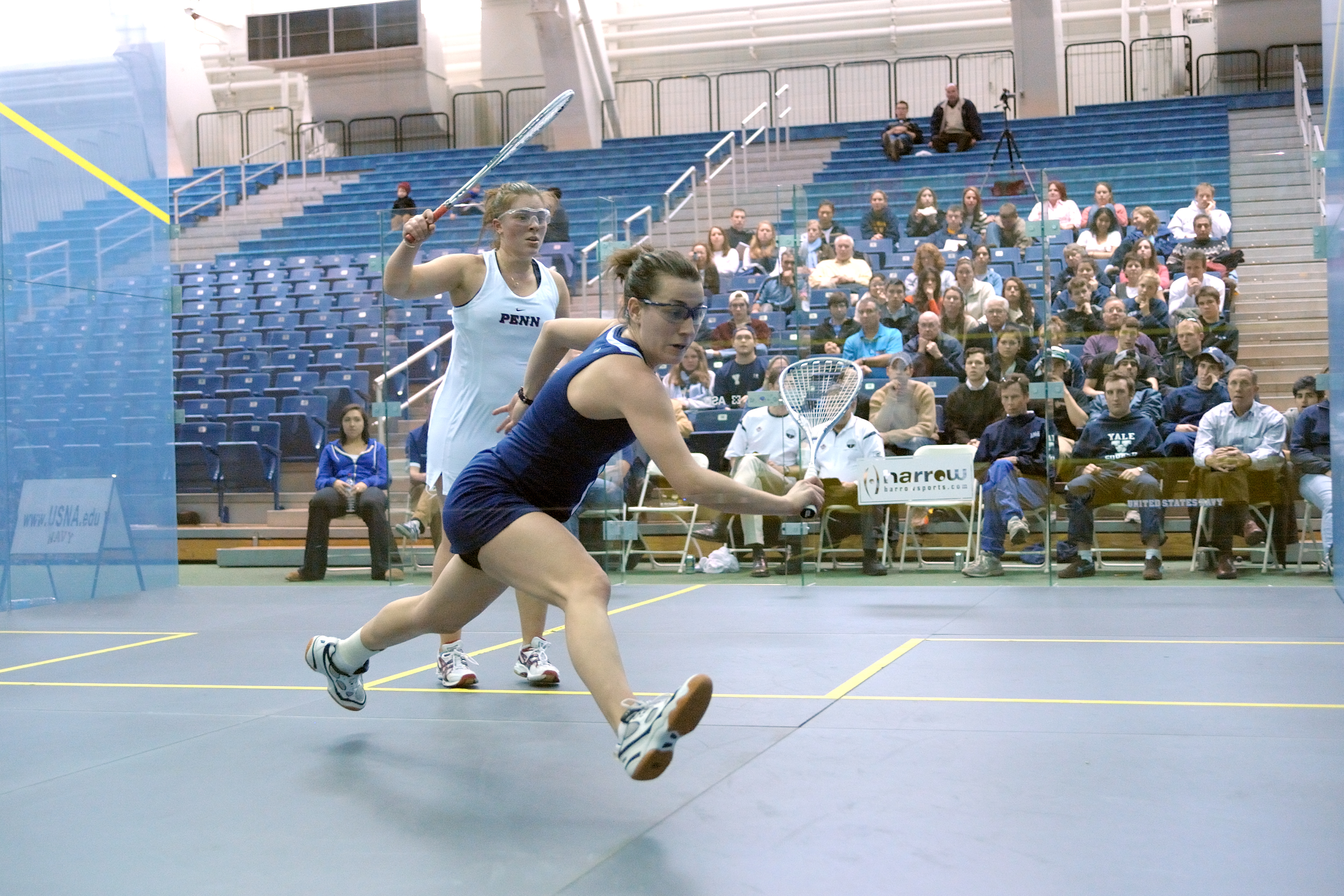 Yale's Miranda Ranieri (R) lived up to her No. 1 seeding by winning the Ramsay Cup at the Women's Singles Championships. In the final she stopped the No. 2 seed, Penn's Kristen Lange, in four games. 