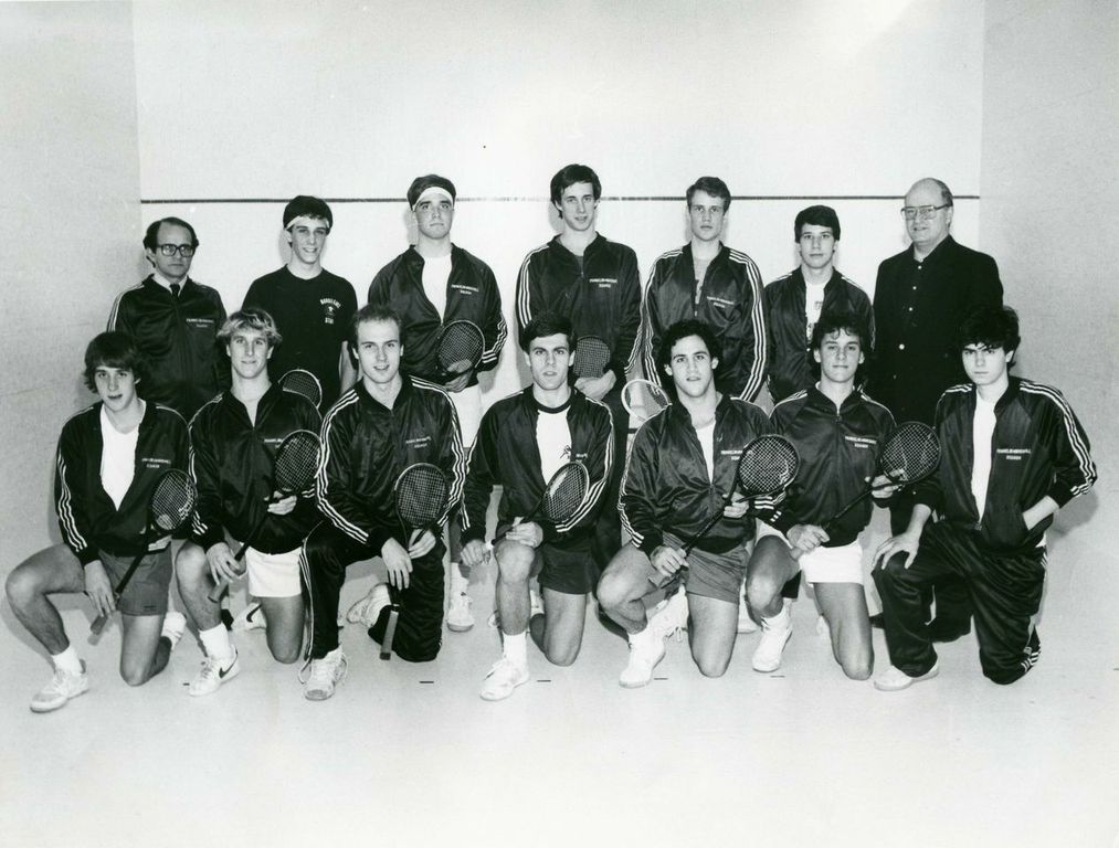 The Ganeks have been longtime players and supporters of squash. In the 1980s they both played for the Diplomats at Franklin & Marshall University. (team photo, top left) David is third from the right in the bottom row; (team photo, bottom) Danielle is fourth from the right. The Ganek’s oldest son, Harry (above in black), played on the Westminster School team. (Next page, left to right) David Ganek with his family, Harrison, Zoe, Danielle and Nicholas along with their dogs, Felix and Oscar. 