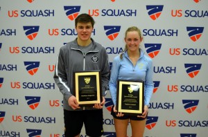 Dartmouth-bound Matthew Giegerich (L) and Harvard-bound Kayley Leonard were presented with the 2015 DeRoy Junior Sportsmanship awards