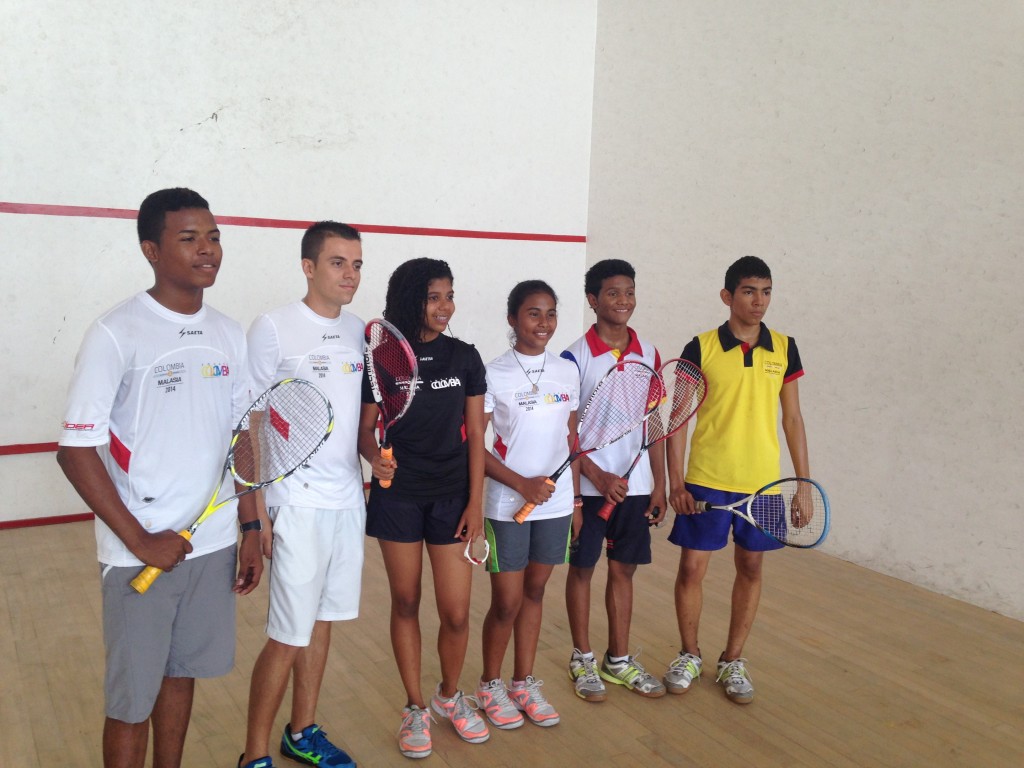 The members of the 2014 SUC tour of Malaysia gathered on court in February 2015 : (l-r) Rowert Canabal, Denison Ramirez, Valeria Osorio, Gladys Canabal, Samuel Martinex and Brayan Melendez 