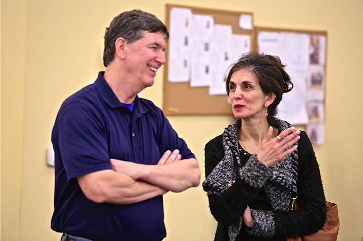 Jim Marhall (L) speaks with Shazia Amin during the opening event. Amin's kids are part of the junior program and her husband, Asim, provided this article's photography. 