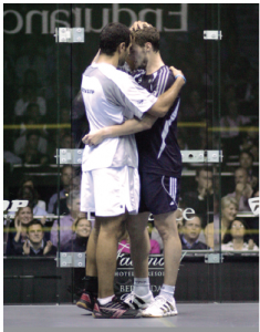 A year after a devastating loss in the World Championship final to David Palmer, Gregory Gaultier was consoled by Shabana, one of his best friends on tour, after losing to the Egyptian in the 2007 final. 