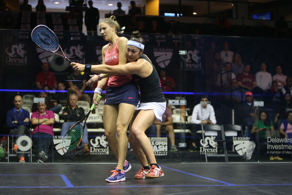 Playing in her first U.S. Open as a full-time professional, Team USA’s Amanda Sobhy (r) couldn’t get past the eventual women’s champion in what was a difficult second round draw.  
