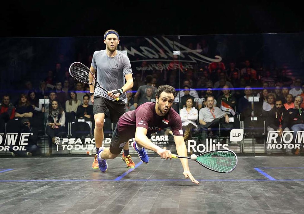 Ramy Ashour was down 3-9 in the fifth to Ryan Cuskelly before winning in overtime.